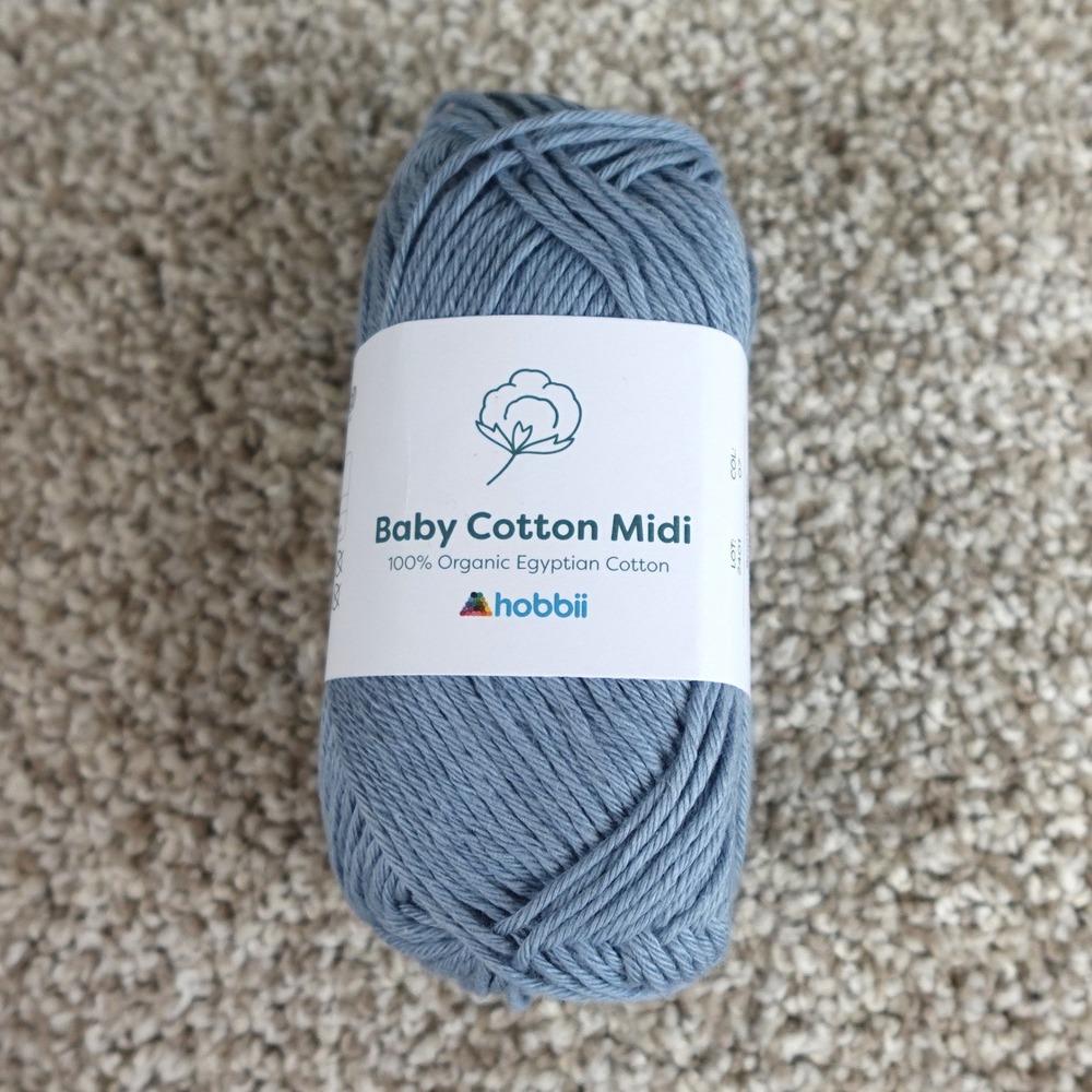 Hobbii Baby Cotton Midi Yarn 100% Organic Egyptian Cotton Color 07 Blue 50g
